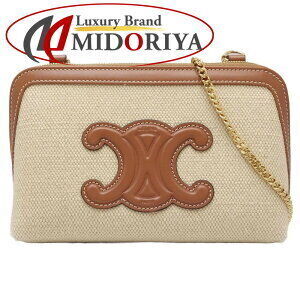 Celine Cuir Triomphe Chain Clutch Bag Shoulder Natural Tan
